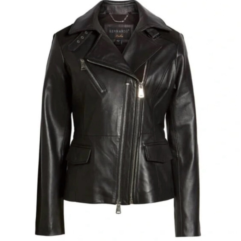Bernardo Black Leather Jacket, size XS